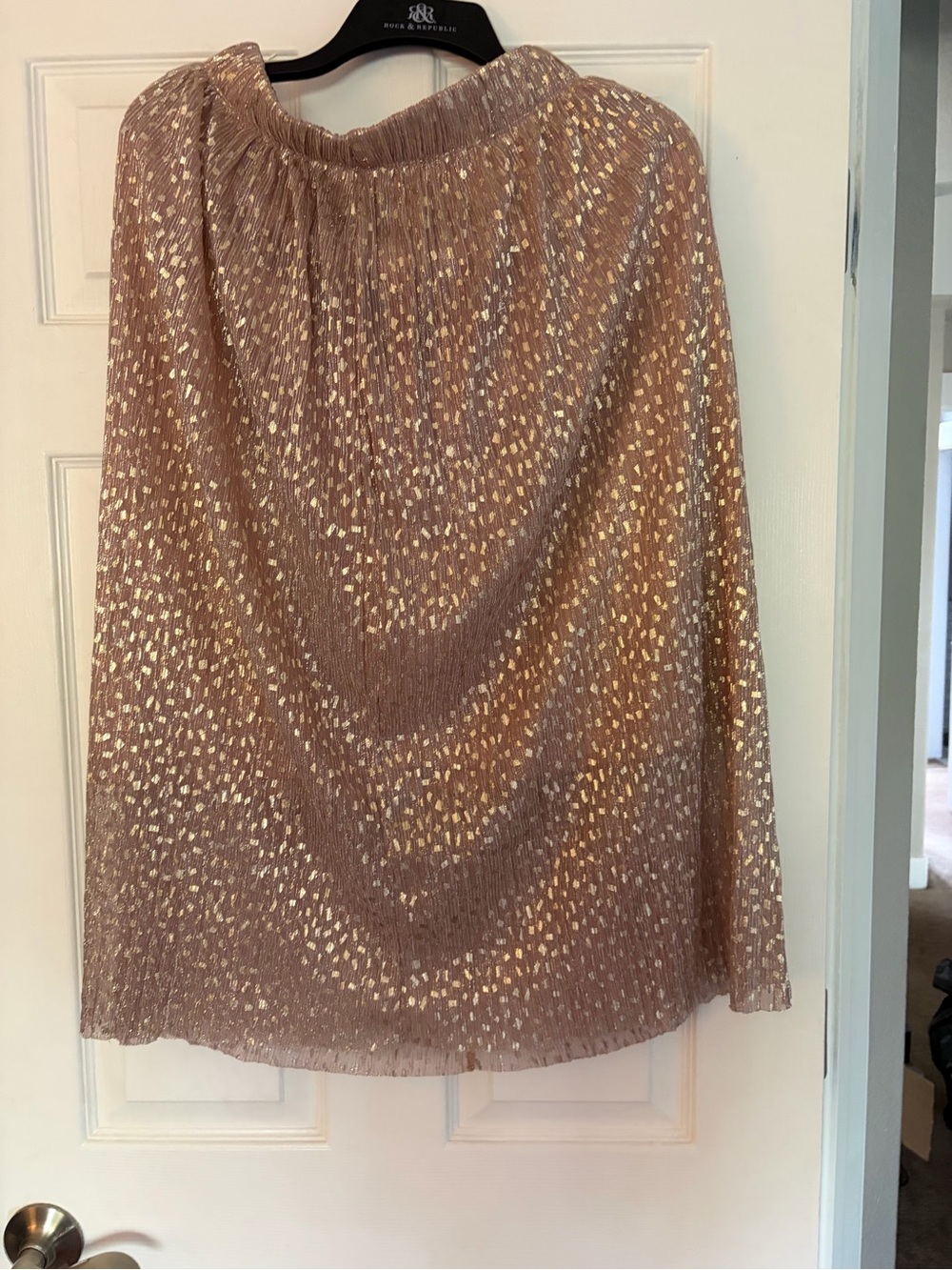 mittoshop Metallic Rose Pleated A-Line Skirt